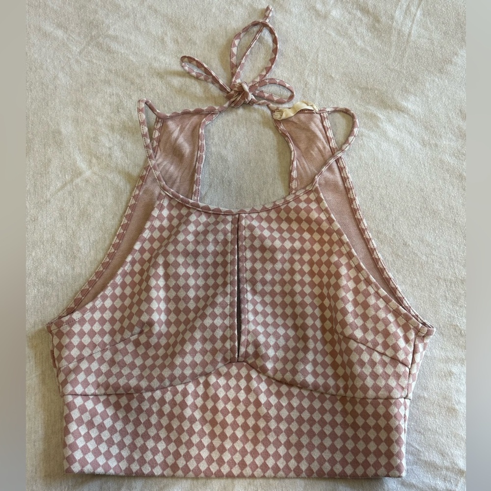 Altard State: Checkered Pink and Cream Halter Top
